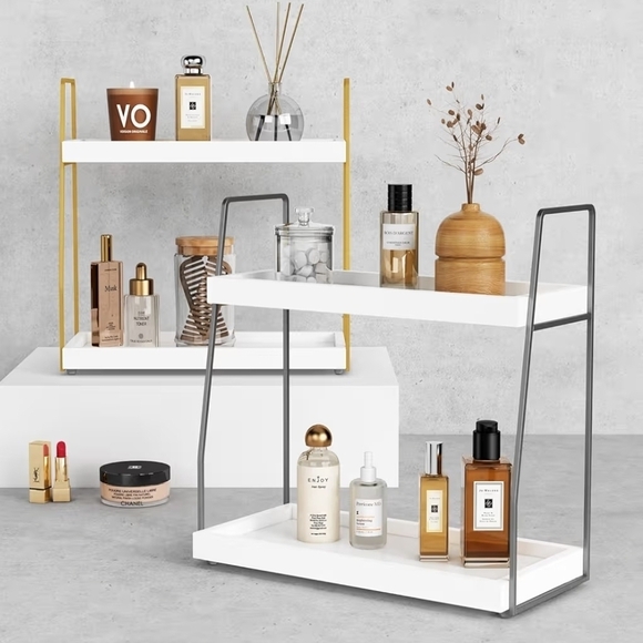 Forbena 2 Tier Bathroom Counter OrganizModern White and Black Bathroom Organizer - Picture 4 of 5